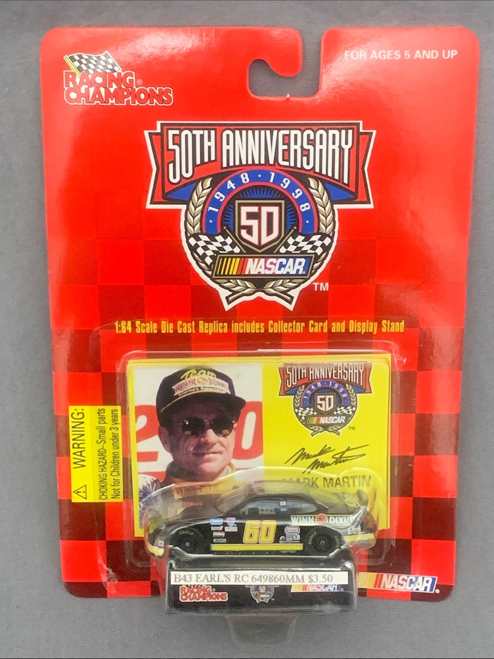 Racing Champions 50th Anniversary Die-Cast NASCAR Car - Black & Yellow